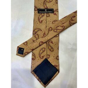 Mens Luxury Silk  Ermenegildo Zegna Gold and Red Dress Tie Lucky